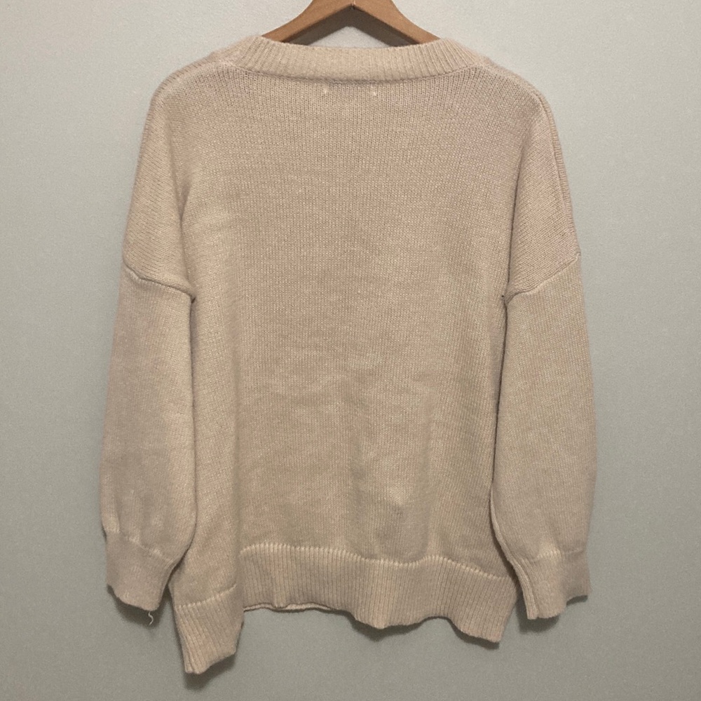 Pray on It Cozy Embellished Sweater, women’s size 2XL, Beige and Pink Oversized - Picture 10 of 11